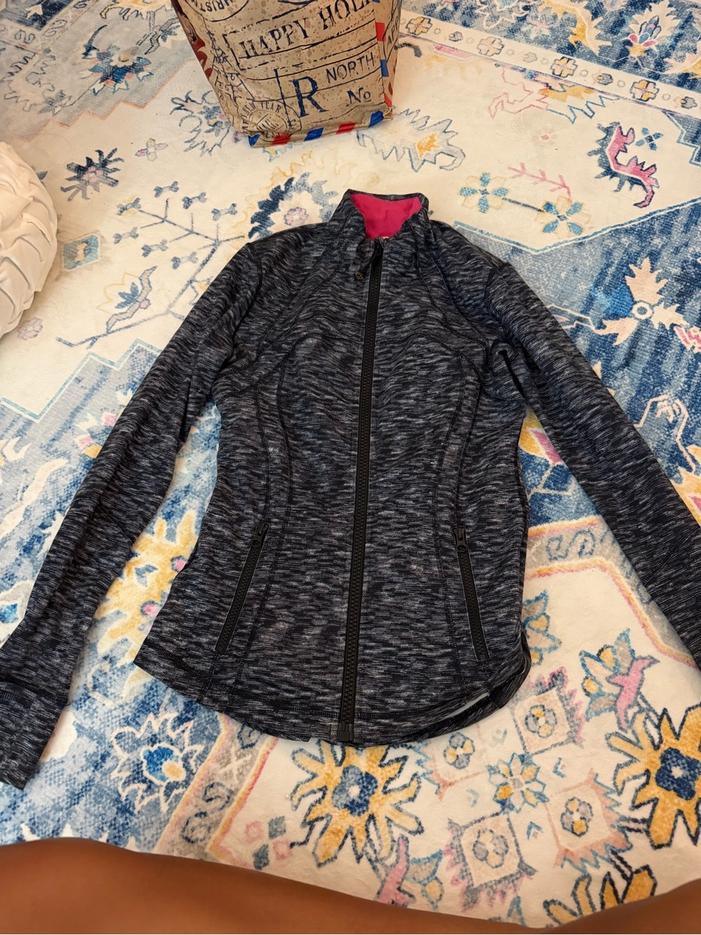 Women’s Heathered Black Active Zip-Up Jacket with Pink Lining